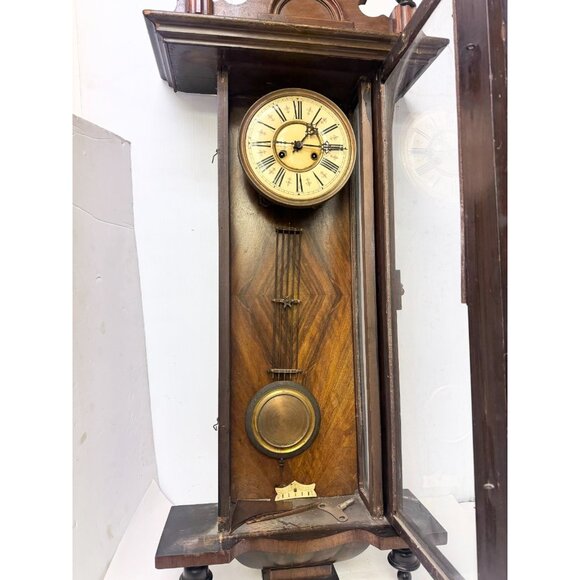Antique Victorian Wood Pendulum Wall Clock - Picture 7 of 11